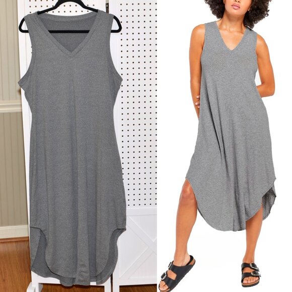 SHEIN Dresses & Skirts - Plus Size XXL Heather Gray V-Neck Sleeveless Round Curved Hem Lounge Dress